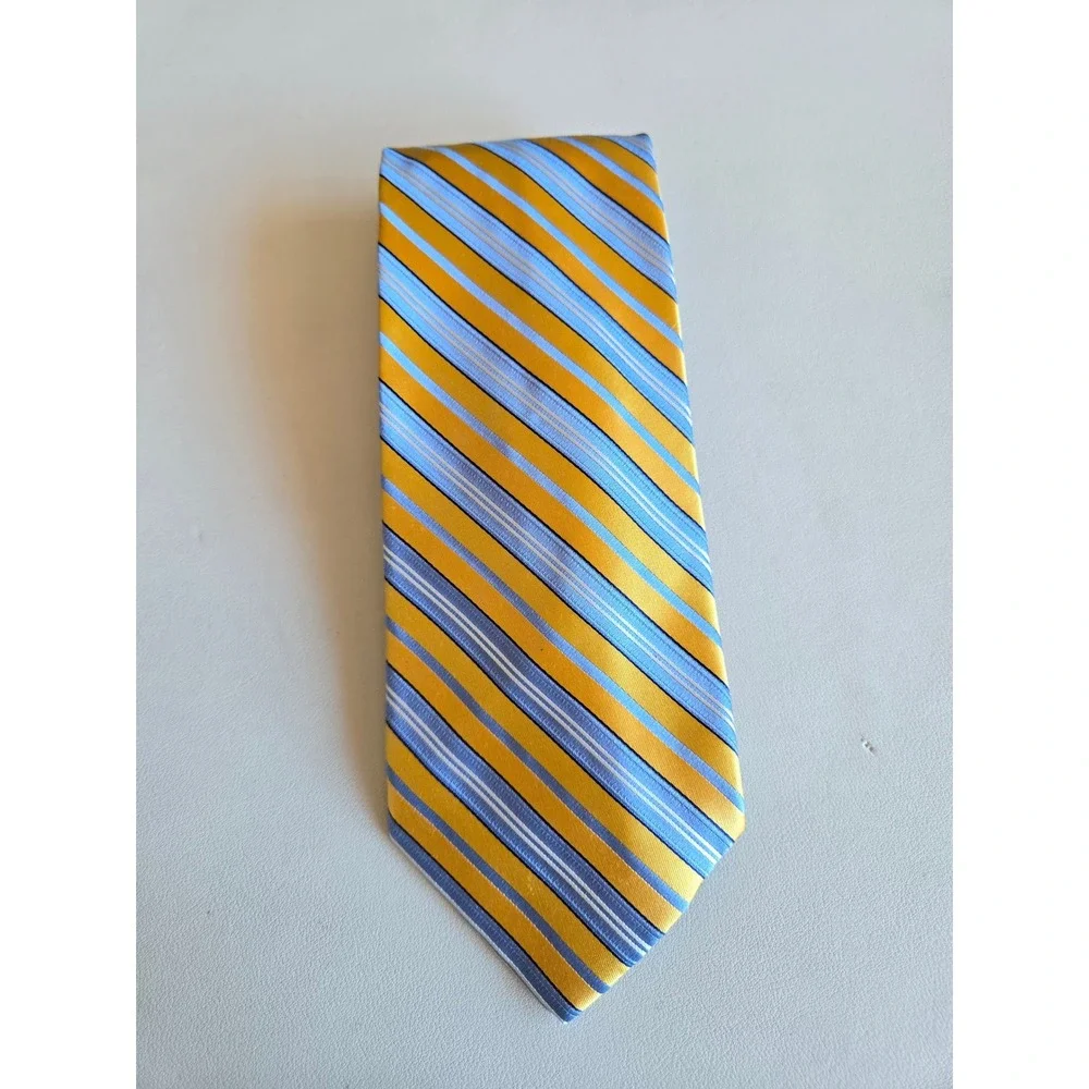 Jones New York Yellow Blue Striped Silk Tie Classic Business Preppy Mens Necktie